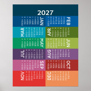 Kalender - Volles Jahr mit verrückten farbenfrohen Poster