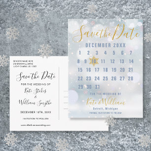 Kalender Winter Schneeflocken Hochzeit Save the Da Postkarte