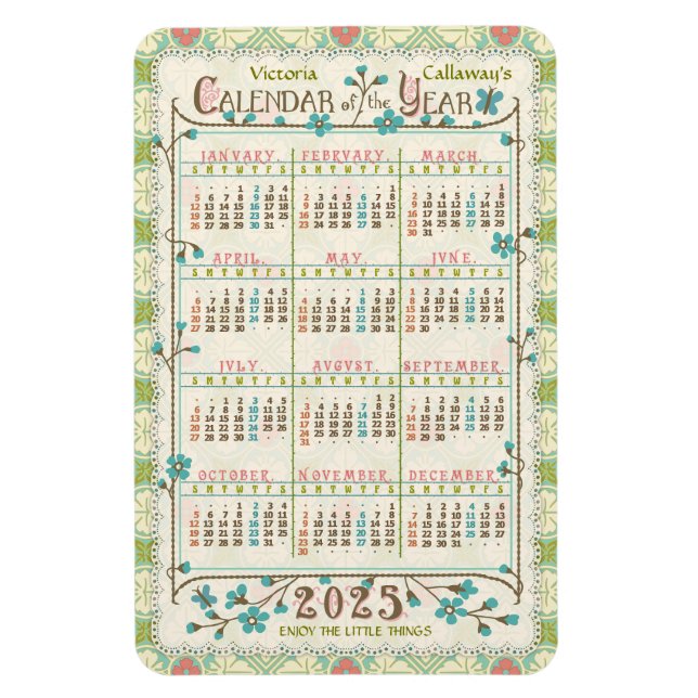 Kalenderjahr 2025 | Viktorianische Jugendstil Magnet (Vertikal)