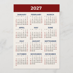 Kalenderkarte 2027 in benutzerdefinierten Farben, Programm