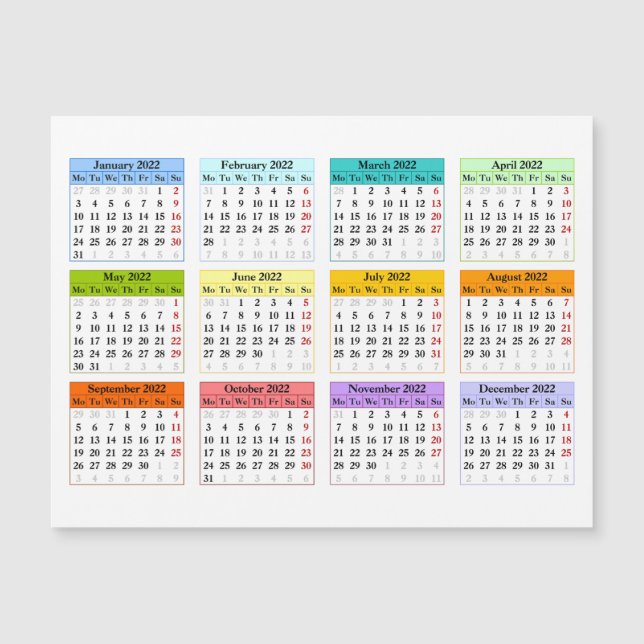 Kalendervorlage 2022 magnetkarte (Vorderseite)