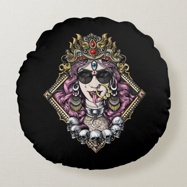 Kali Gothic Hindu Goddess Rundes Kissen (Vorderseite)