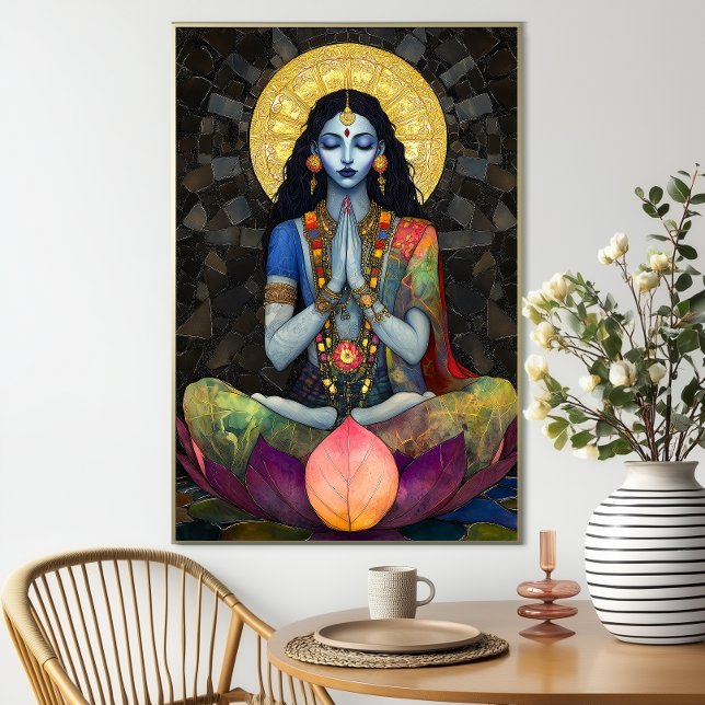 Kali in Meditation: Mosaik Blue Gold Goddess Art Poster (Von Creator hochgeladen)