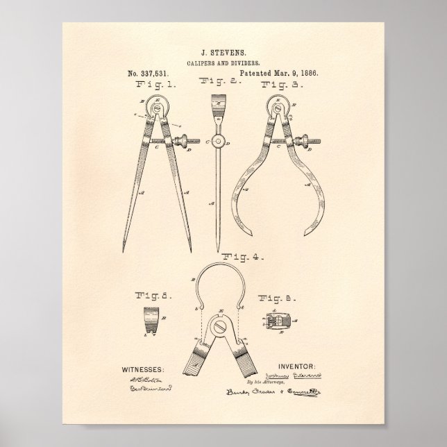 Kaliber und Divider 1886 Patent Art Old Peper Poster (Vorne)