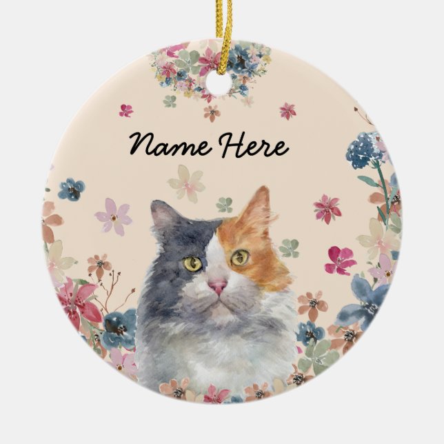 Kalico-Hauskatze Tribfarbiges Fell Keramik Ornament (Vorne)