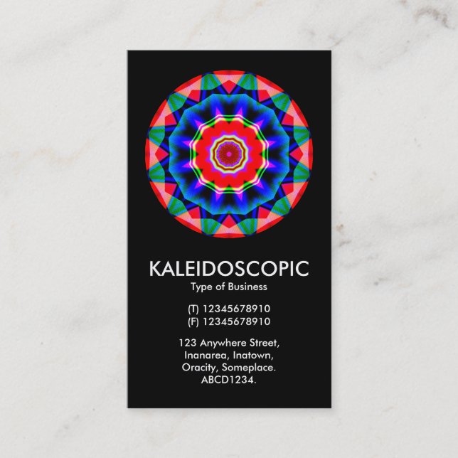 Kaliedoscopic Mandala 04 - Schwarz Visitenkarte (Vorderseite)