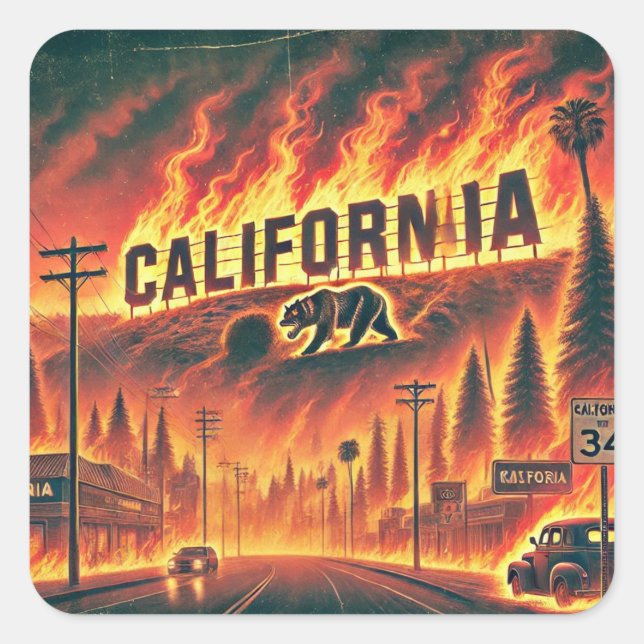 KALIFORNIA FIRE Schlüsselanhänger Quadratischer Aufkleber (Vorderseite)