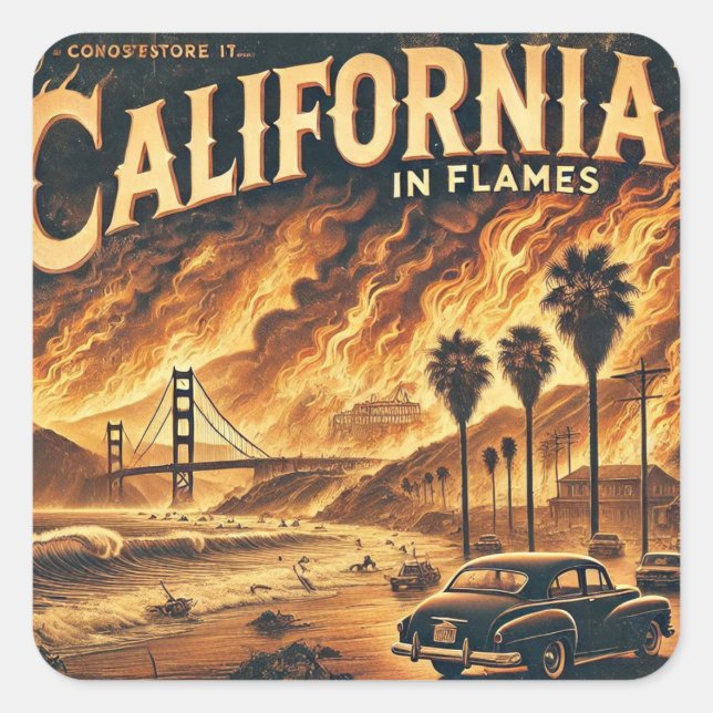 KALIFORNIA FIRE Schlüsselanhänger Quadratischer Aufkleber (Vorderseite)