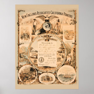 Kalifornien 1849 Goldrausch Pioniere Souvenir Kuns Poster