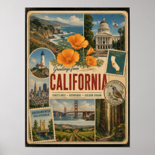 Kalifornien Authentischer Vintage-Stil Poster