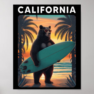 Kalifornien Cool Republik Bär Surfen Strand Kalifo Poster