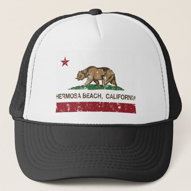 Kalifornien-Flagge hermosa Strand beunruhigt Truckerkappe (Vorderseite)