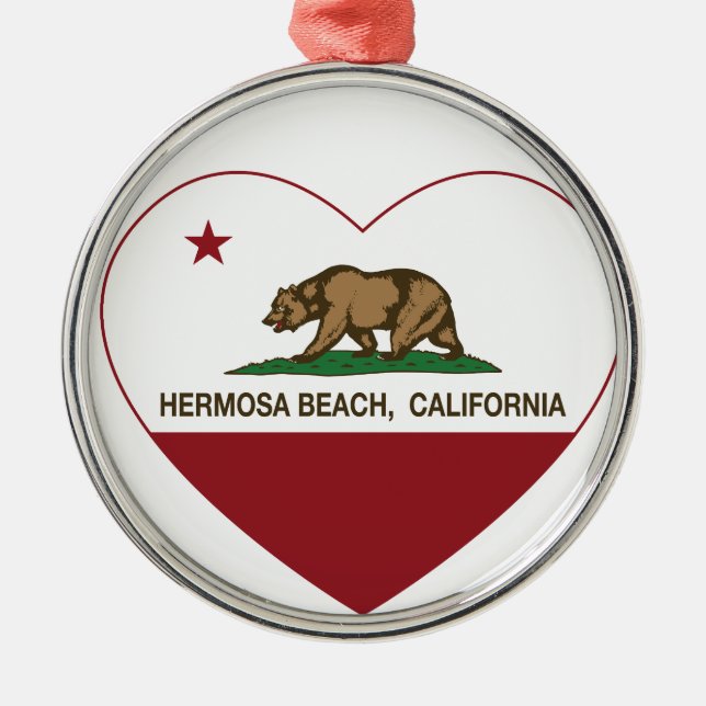 Kalifornien-Flagge hermosa Strandherz Silbernes Ornament (Vorne)