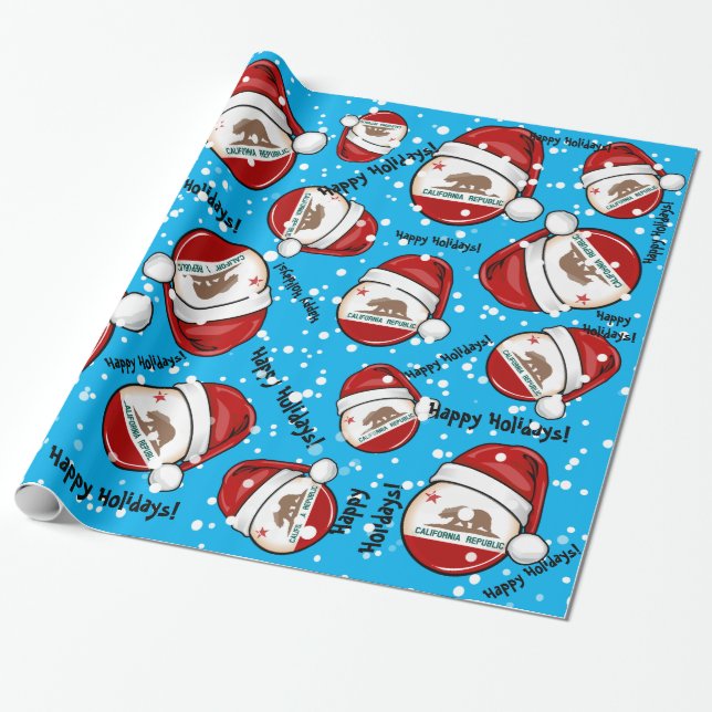 Kalifornien-Flagge in einer Weihnachtsmannmütze Geschenkpapier (Ungerollt)