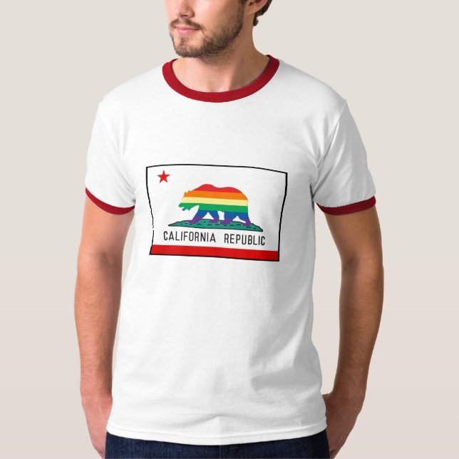 Kalifornien-Flagge mit Regenbogen-Bären T-Shirt (Vorderseite)