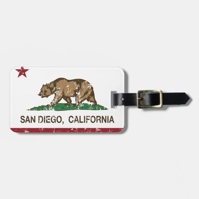 Kalifornien-Flagge San Diego beunruhigt Gepäckanhänger (Vorderseite horizontal)