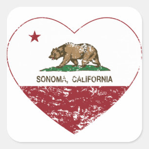 Kalifornien-Flagge sonoma Herz beunruhigt Quadratischer Aufkleber
