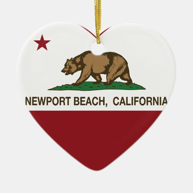 Kalifornien-Flaggennewport-Strandherz Keramikornament (Vorne)