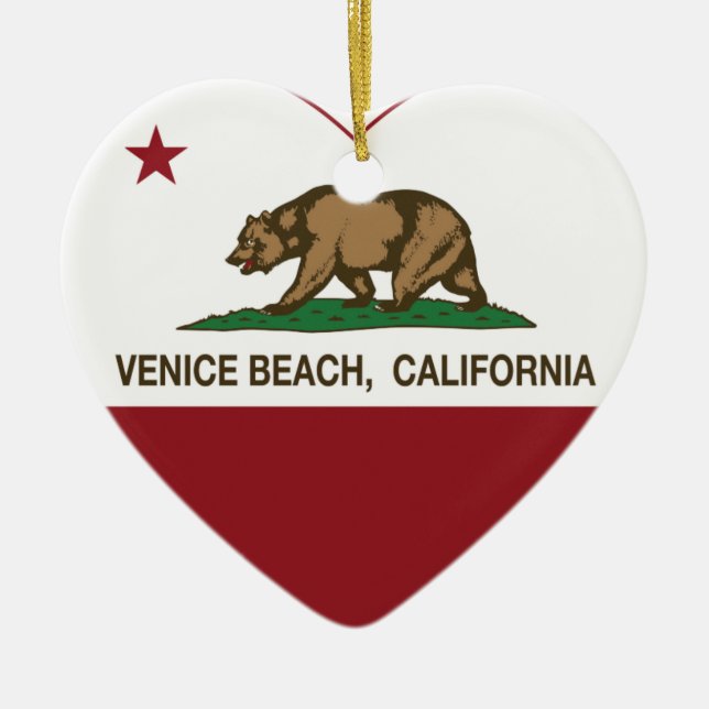 Kalifornien-Flaggenvenedig-Strandherz Keramikornament (Vorne)