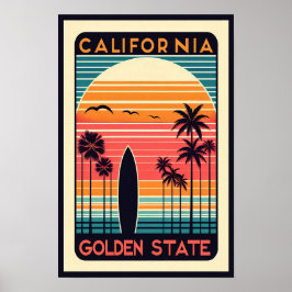 Kalifornien Goldener Staat Vintag Sunset Poster