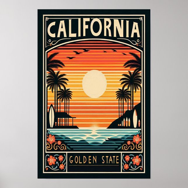 Kalifornien Goldener Staat Vintag Sunset Poster (Vorne)