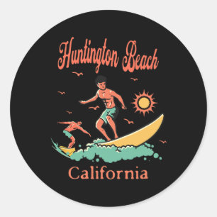 Kalifornien Huntington Beach Ca Surfer Surfen Fisc Runder Aufkleber