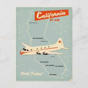 Kalifornien im Stil der 50er Jahre "by air" Reisep Postkarte