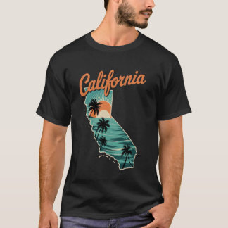 Kalifornien Küste Palme Retro Ozean Sonnenuntergan T-Shirt