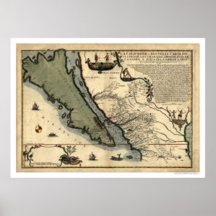 Kalifornien & Mexiko Frühkarte 1712 Poster