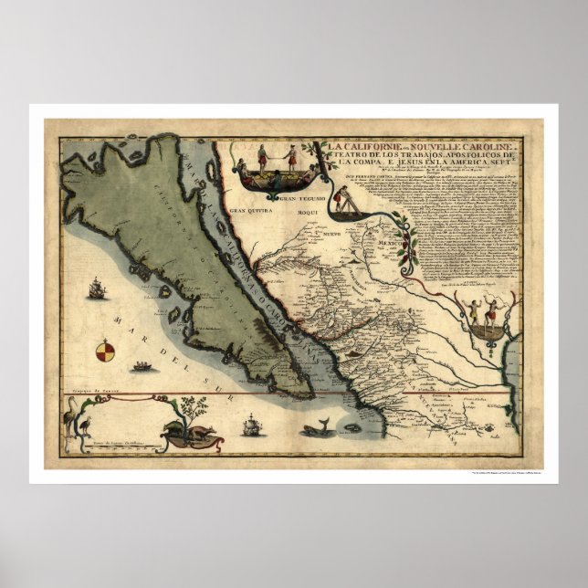 Kalifornien & Mexiko Frühkarte 1712 Poster (Vorne)