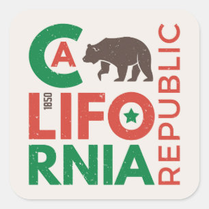 Kalifornien mit Grizzlybär-Logo Quadratischer Aufkleber
