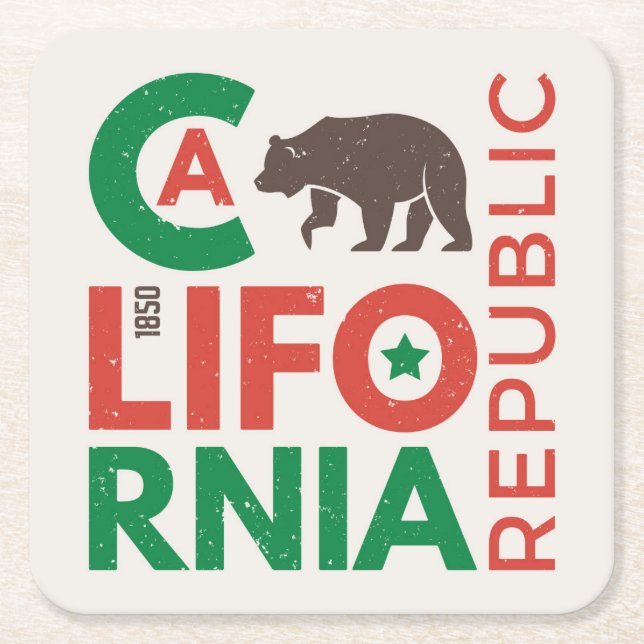 Kalifornien mit Grizzlybär-Logo Rechteckiger Pappuntersetzer (Vorderseite)