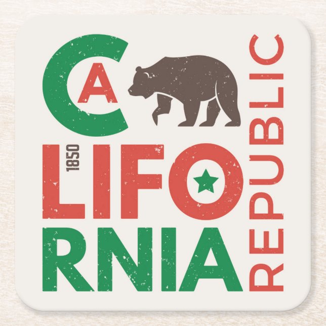 Kalifornien mit Grizzlybär-Logo Rechteckiger Pappuntersetzer (Vorderseite)