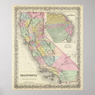 Kalifornien mit Stadt von San Francisco Poster