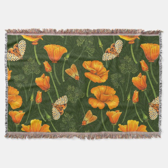 Kalifornien-Mohn und -Motten auf dunkelgrün Decke (Vorderseite)