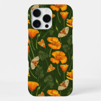 Kalifornien-Mohn und -Motten auf dunkelgrün