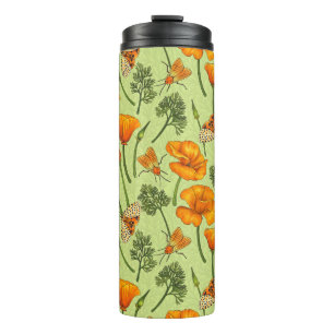 Kalifornien Mohn und Motten auf Honigtau Thermosbecher