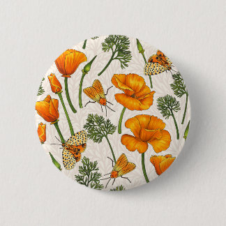 Kalifornien-Mohn und -Motten auf weiß 2 Button