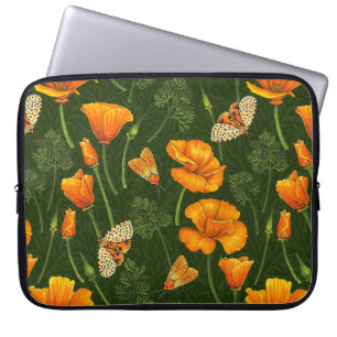 Kalifornien-Mohn und -Motten auf weiß 2 Laptopschutzhülle