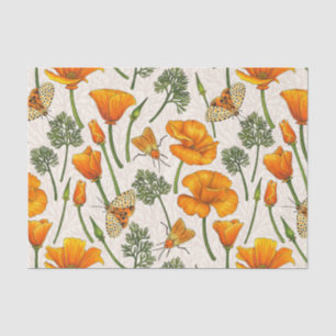 Kalifornien-Mohn und -Motten auf weiß 2 Seidenpapier