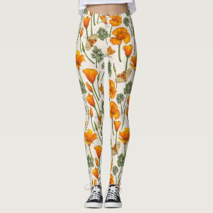 Kalifornien-Mohn und -Motten auf weiß Leggings