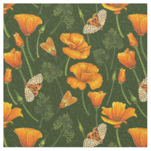 Kalifornien-Mohn und -Motten auf weiß Stoff