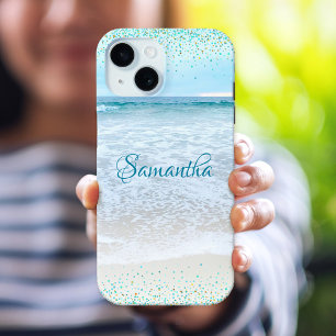 Kalifornien Ozean Strand Blau Gold Konfetti Custom iPhone 15 Hülle