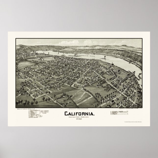 Kalifornien, PA Panorama Karte - 1902 Poster (Vorne)