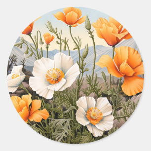 Kalifornien Poppy Floral Runder Aufkleber