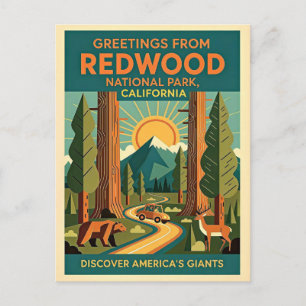 Kalifornien Redwood Nationalpark Retro 1930er Postkarte