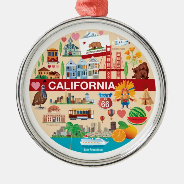 Kalifornien-Reisen Ornament Aus Metall (Vorne)
