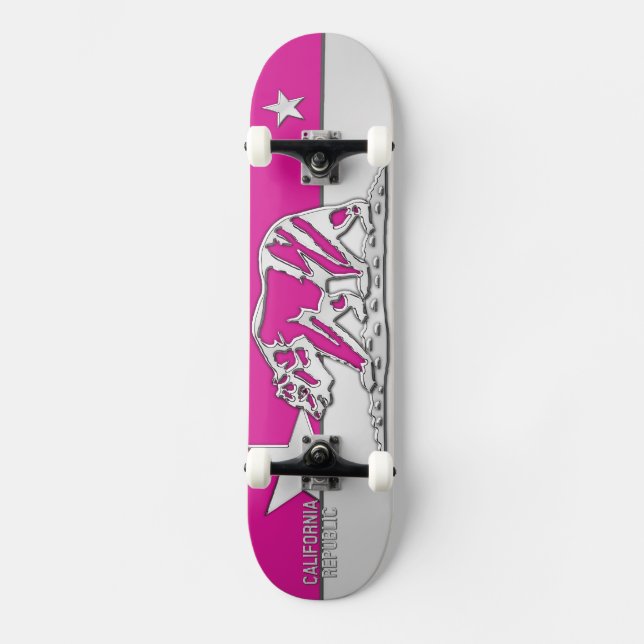 KALIFORNIEN - REPUBLIK Chrome auf Hot Pink Skateboard (Vorderseite)