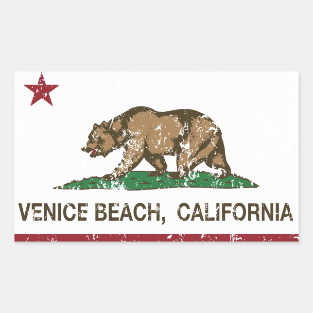 Kalifornien-Republik-Flaggen-Venedig-Strand Rechteckiger Aufkleber (Vorderseite)