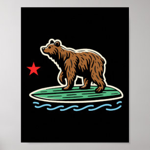 Kalifornien Republik Strand Bär Surfboard Surfen S Poster